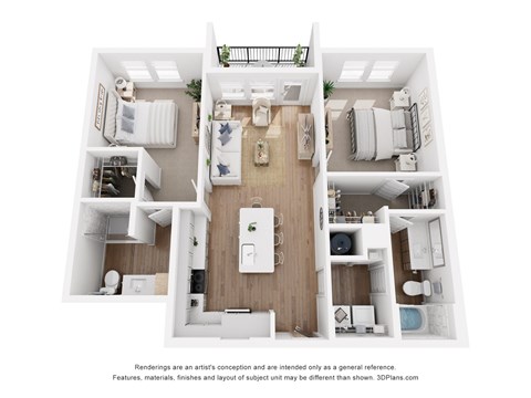 Floor plan for 2 beds, 2 baths, 1061 sqft